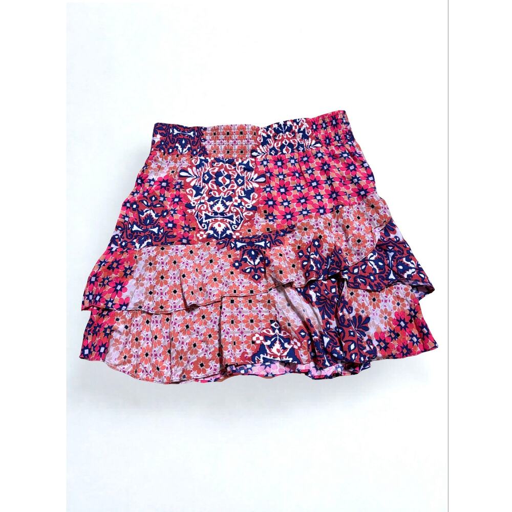 Cabi Boho Patchwork Print Tiered Ruffle Mini Skirt
